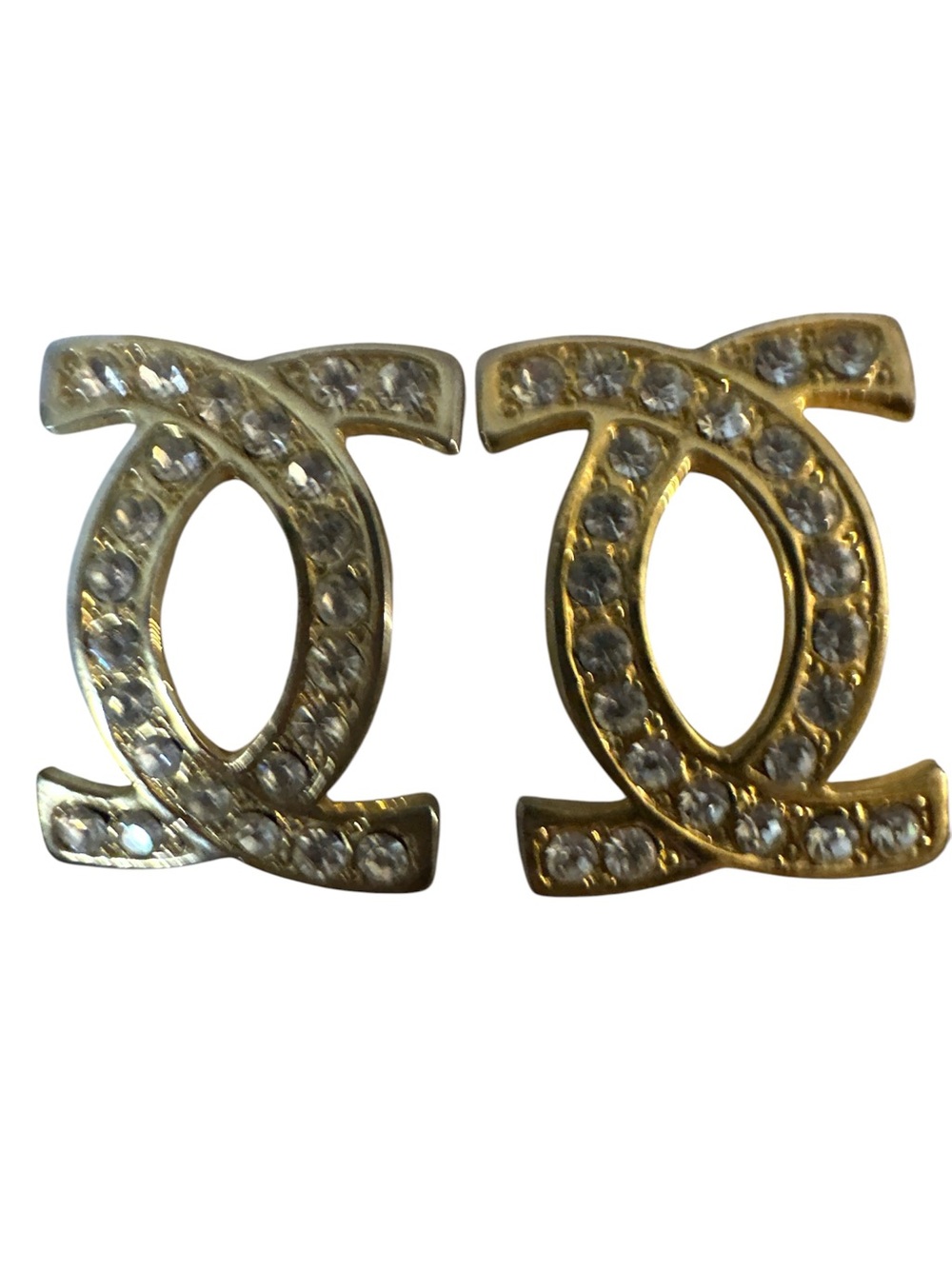 CHANEL Gold-Tone Crystal Interlocking CC Stud Earrings